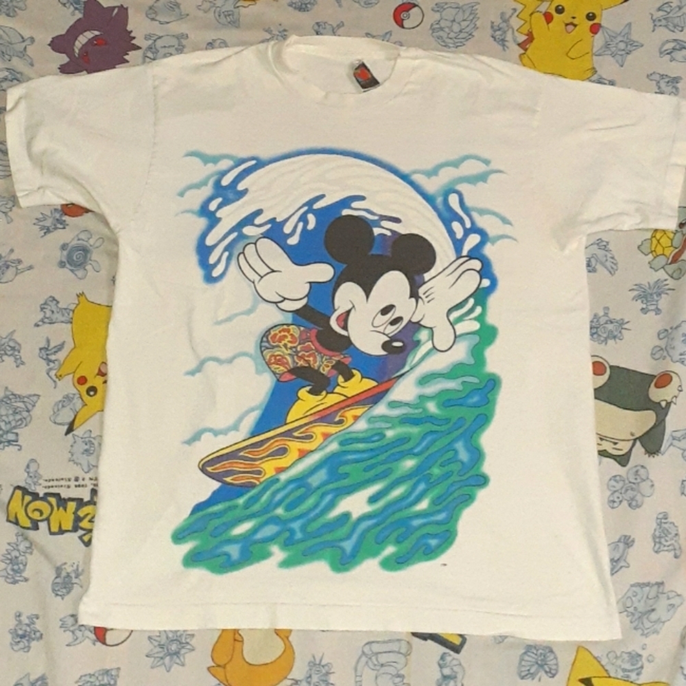 90s Disney Mickey Mouse Surfer Surfing Shirt Vintage Tee Unlimited Single Stitch